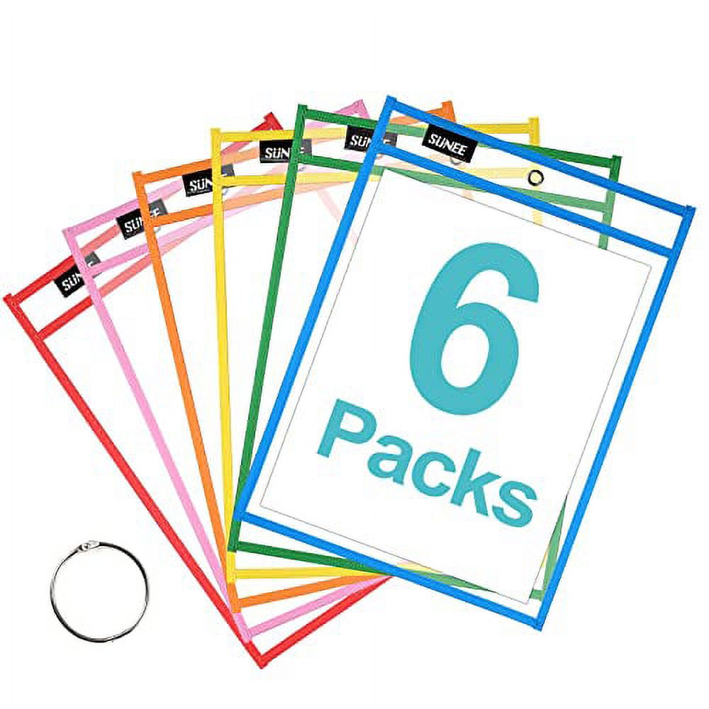 SUNEE 6 Packs Oversized Reusable Dry Erase Pocket Sleeves with Binder