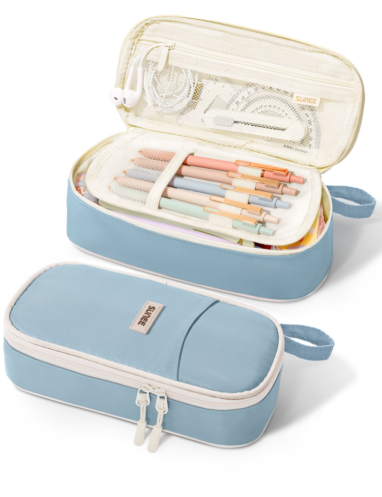 SUNEE Stylish Durable Versatile Zipper Pencil Case, Large Stationery Organizer Bag for Teens and Adults, Blue