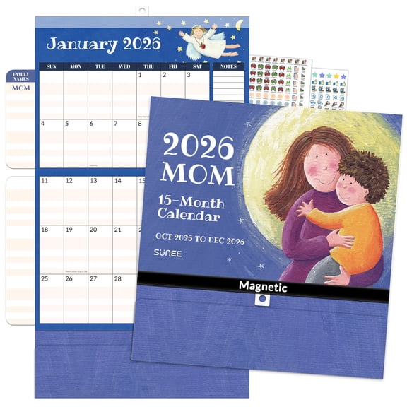 SUNEE Family Wall Calendar 2026 Magnetic Fridge Calendar 15 Months, Oct. 2025 to Dec. 2026, Moms Calendar 2025-2026 Wall Calendar, Family Organizer Sticks to Refrigerator - over 300 Stickers