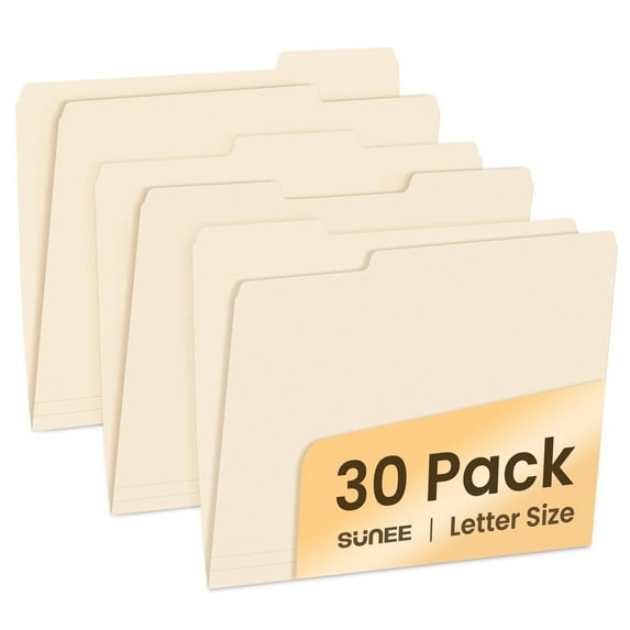 SUNEE File Folders, 30 Pack Manilla Folders 8.5 x 11, 1/3 Cut Tab for Easy Organization