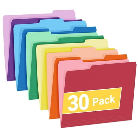 SUNEE File Folders, 30 pack Manilla Folders 8.5 x 11, Colored File Folders Home Office School Supplies for Documents Files Paper, 6 Assorted Colors
