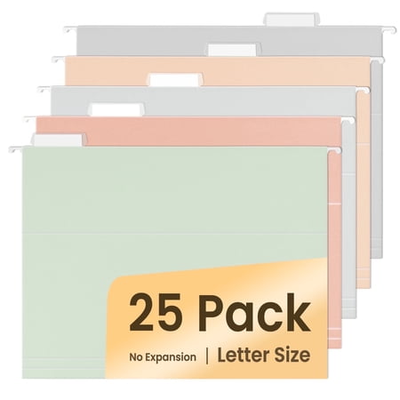 SUNEE 25 pack Pastel Colors Hanging File Folders with 1/5-cut Tabs