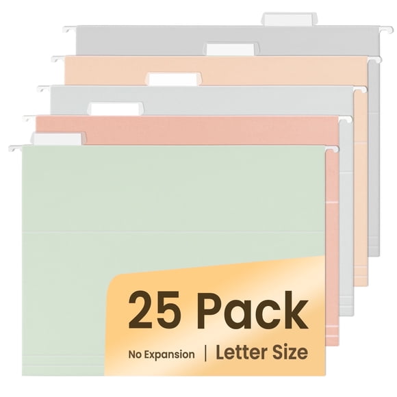SUNEE 25 pack Pastel Colors  Hanging File Folders with 1/5-cut Tabs