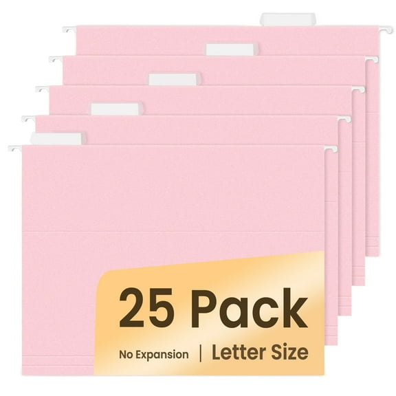 SUNEE 25 pack Pink Hanging File Folders with 1/5-cut Tabs