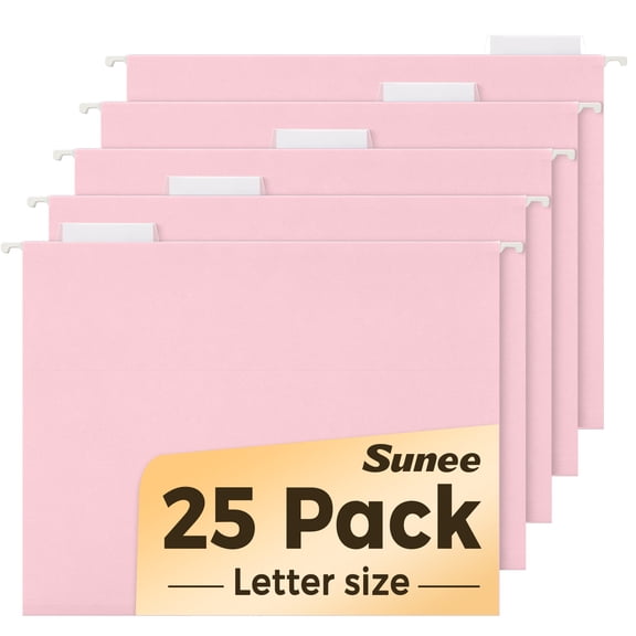 SUNEE 25 pack Pink Hanging File Folders with 1/5-cut Tabs