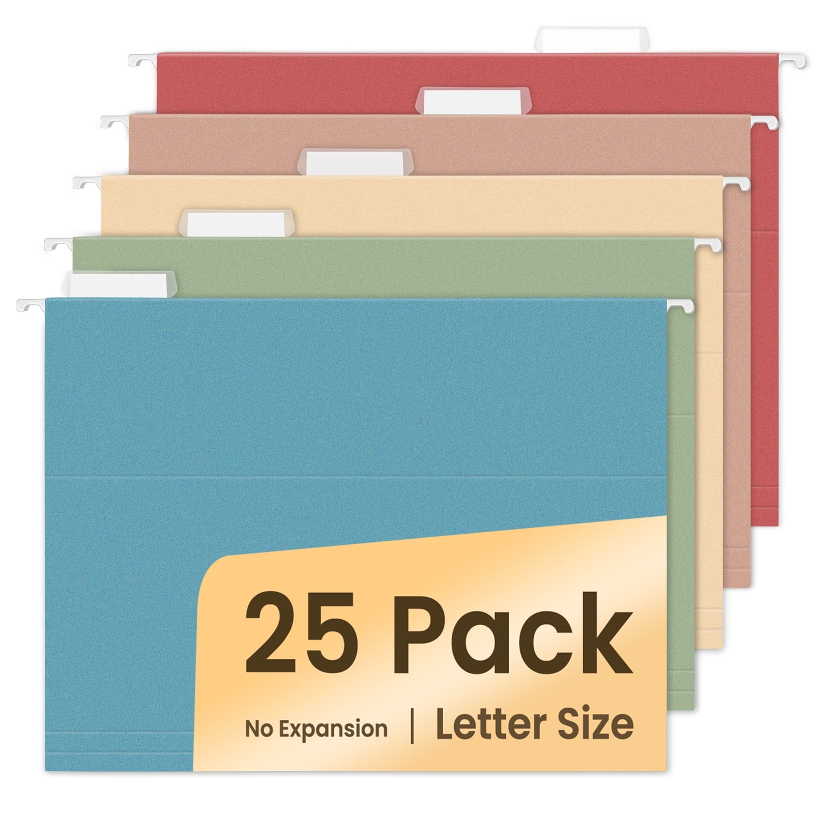 SUNEE 25 pack Retro Colors Hanging File Folders with 1/5-cut Tabs