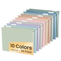 SUNEE 50 pack Hanging File Folders with 1/5-cut Tabs,10 Pastel Colors