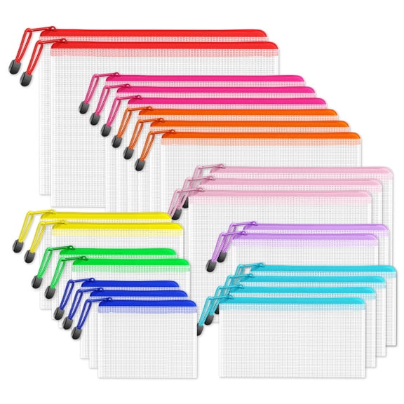 SUNEE Multisize Mesh Zipper Pouches (9 Colors, 24 Packs), Zip Bag for Office Supplies, Puzzles & Games Organizing Storage