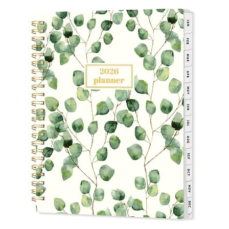SUNEE 2026 Planner with Weekly & Monthly Layouts, January - December, 6.4" x 8.3", Spiral Bound, Tabs, Note Pages, Eucalyptus