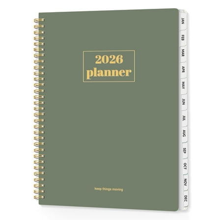 SUNEE 2026 Planner with Weekly & Monthly Layouts,  January 2026-December 2026, 8.5"x11", Spiral Bound, Tabs, Note Pages, Sage Green