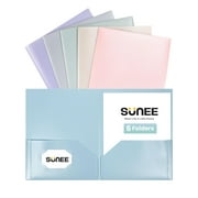 SUNEE Plastic Folders with Pockets, Plastic Work Home Folders,Pastel Colors,Letter Size, 6 Pack