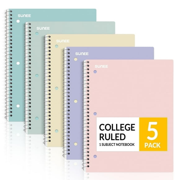 "SUNEE Spiral Notebook, College Ruled, 8"" x 10.5"", 70 Sheets, 5 Pack"