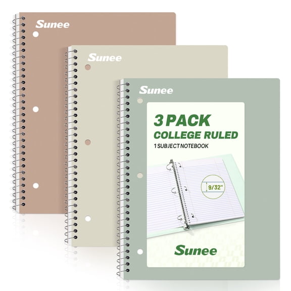SUNEE Spiral Notebooks, 3 Pack, 1-Subject, College Ruled Paper, 8" x 10-1/2", 70 Sheets per Notebook, Assorted Aesthetic Colors Spiral Notebooks for Work