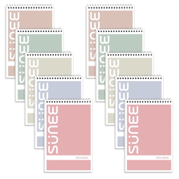 SUNEE Steno Pads 6x9 10 Pack, Gregg Rule, 60 Sheets, 5 Assorted Color Spiral Notebook 6x9, White Paper, Take Notes with Top Spiral Notebook, for University, College, Work, Office
