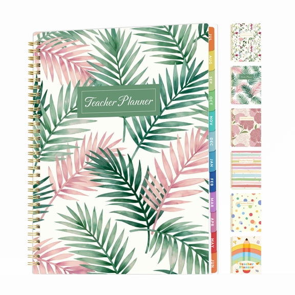SUNEE Teacher Planner 2026-2027 Academic Year, 7 Periods Lesson Plan Book Jul 2026 - Jun 2027, 8.5"x11"Daily Weekly Monthly Organizers Horizontal Layout with Calendars, Bookmark, Tabs, Palm Leaf