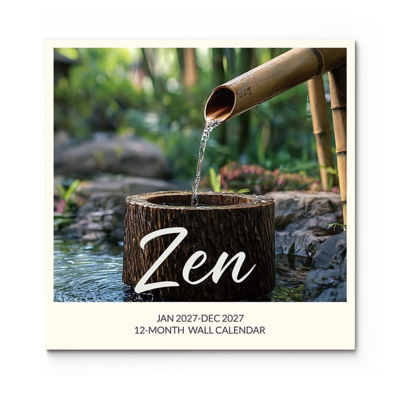SUNEE 2027 Wall Calendar with Stickers, 12x12 Inches with 12 Months from January 2027 to December 2027, Large Thick Glossy Paper, 12" x 24" (Open), Zen