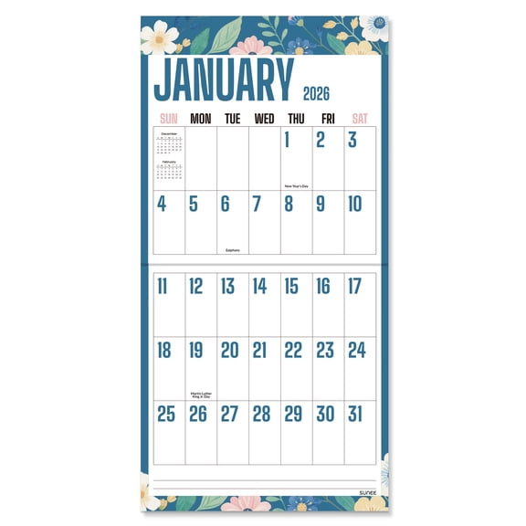 SUNEE Wall Calendar 2025-2026, Large Print Wall Calendar Sep.2025 - Dec.2026, 16-Months, Monthly Planner with Big Grid, Large Floral Colorful Calendar for Home Office Planning, 12" x 24" (Open)