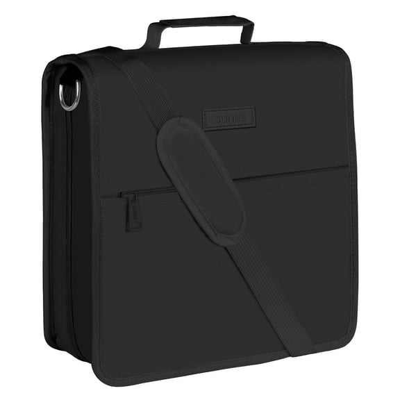 SUNEE Zipper Binder with Handle, 1.5 Inch O-Ring, 325 Pages Capacity, with 5-Tab Expanding File Folder for Classified Storage, Small Size Lightweight Organizer Binder, Black
