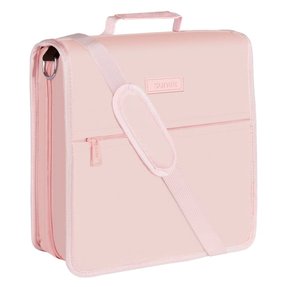 SUNEE Zipper Binder with Handle, 1.5 Inch O-Ring, 325 Pages Capacity, with 5-Tab Expanding File Folder for Classified Storage, Small Size Lightweight Organizer Binder, Pink Lotus
