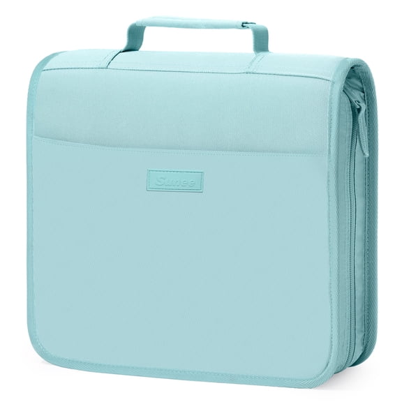 Sunee Small Lightweight Zipper Binder with Handle, 1.5 inch O-Ring, 325 Page Capacity, Internal 5-Tab Expanding Storage Pocket, Sky Blue