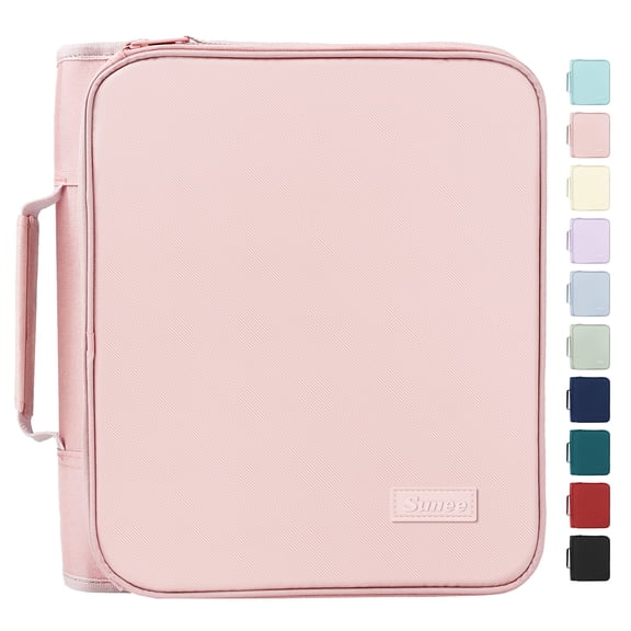 SUNEE Zippered Binder Bag with Handle, 2-Inch 3-Ring O-Ring, 500-Sheet Capacity, Includes Zip Pocket, 5-Tab Expanding File Folder, Multi-Pocket Organizer Binder for Middle School, Pink Lotus