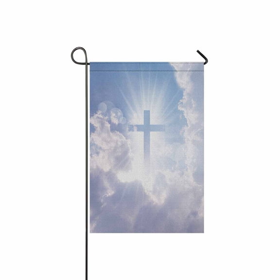 SUNENAT Christian Cross Appears Bright in the Sky Garden Flag House Banner, Decorative Yard Flag for Wishing Party Home Outdoor Decor, 12" x 18" (Without Flagpole)