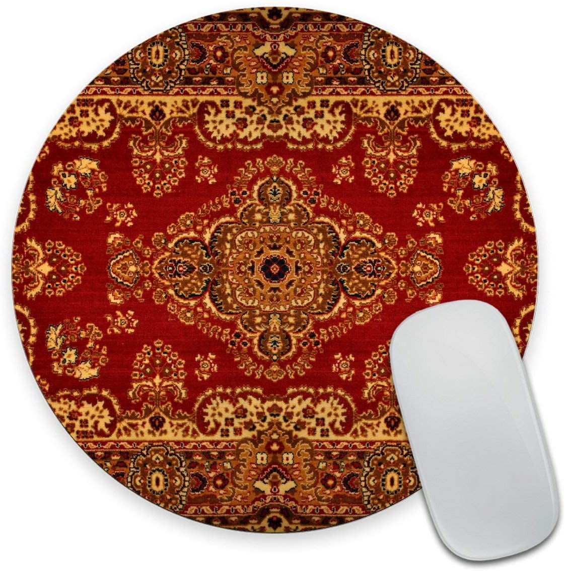 SUNENAT Circular Mouse Pad Rug Mousepad Red Mouse Mat Persian Carpet