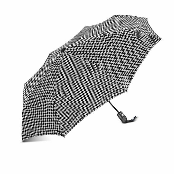 SUNENAT Classical Black and White Houndstooth Checkered Pattern Polyester Pongee Automatic Travel Umbrella, Windproof Compact Automatic Folding UV and Rain Umbrella