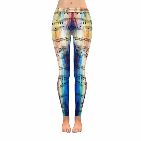 SUNENAT Fashion Old Music Notes Stretchy Capri Leggings Skinny Yoga Pants S
