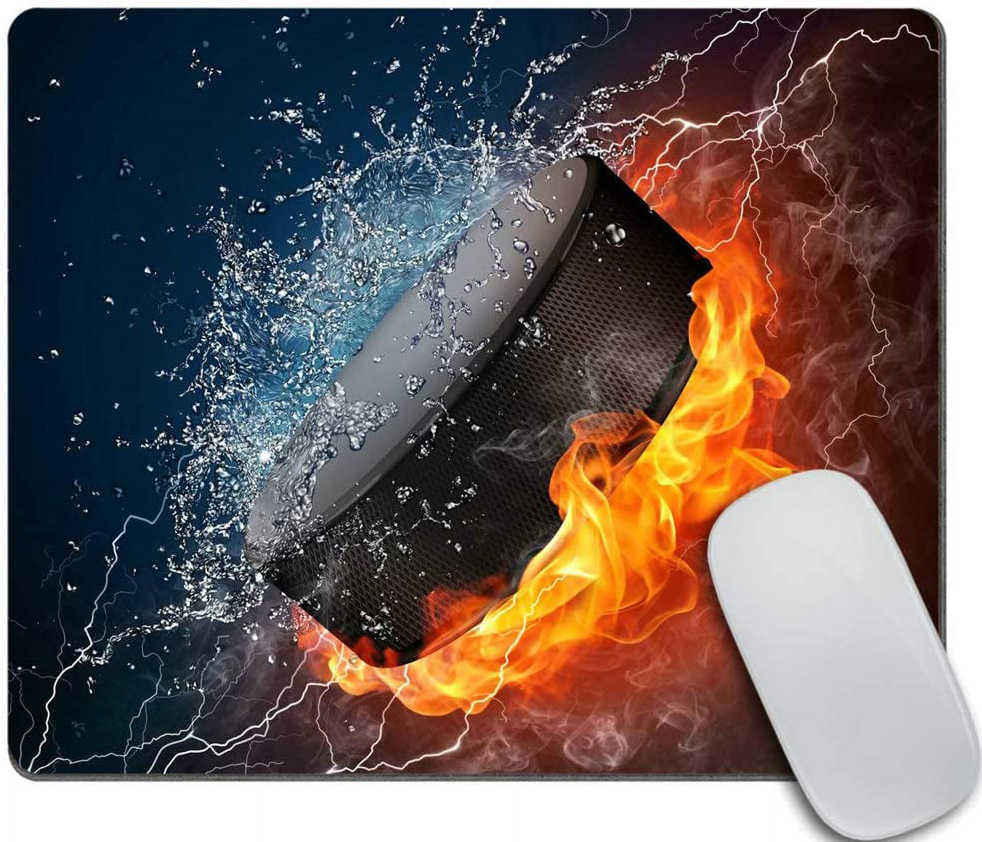 SUNENAT Flaming Hockey Puck Fire and Water Mousepad NonSlip Rubber