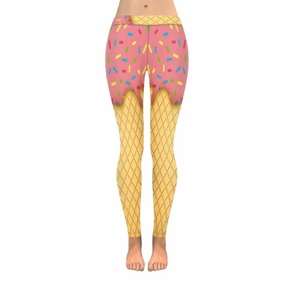 SUNENAT Funny Food Melting Ice Cream Cones Women's Capri Leggings Stretchy Skinny Yoga Pants M