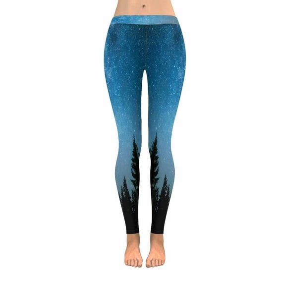 SUNENAT Funny Milky Way with Pine Trees Stretchy Capri Leggings Skinny Yoga Sports Pants M