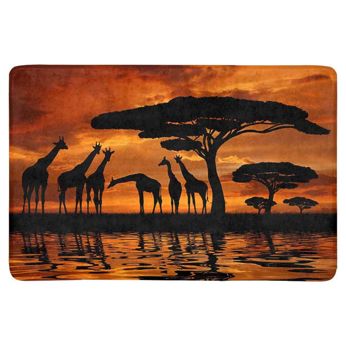SUNENAT Giraffe Silhouette with Tree Over Sunrise in Kenya African