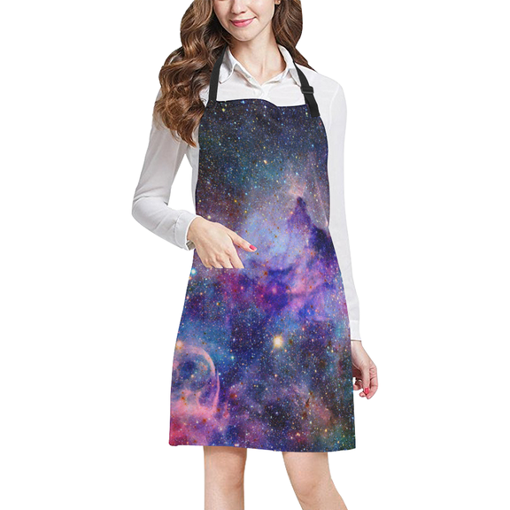 SUNENAT Nebula Galaxy in Outer Space Chef Kitchen Apron, Adjustable Strap & Waist Ties, Front Pockets, Perfect for Cooking, Baking, Barbequing
