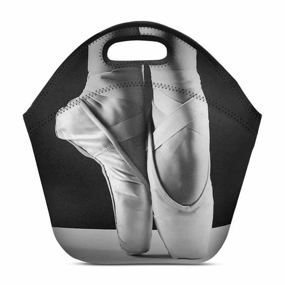 SUNENAT Neoprene Lunch Tote Bag Elegant Ballet Shoes Ballerina's Pointes Reusable Neoprene Portable Lunchbox Handbag Cooler