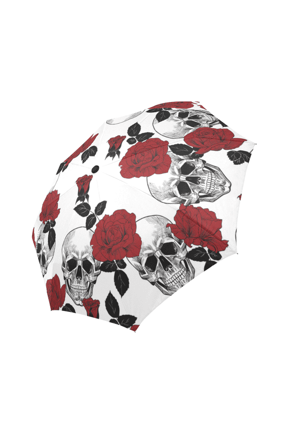 Sugar Skull and Red Roses Windproof Automatic Folding Travel Umbrella, Lightweight Compact Automatic Umbrella with UV Protection