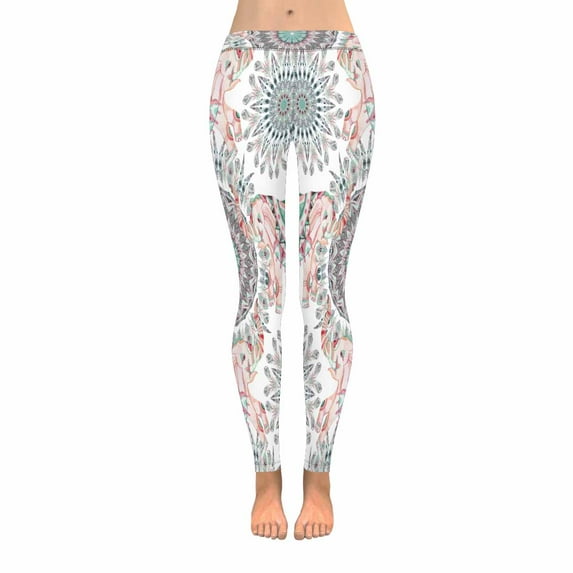 SUNENAT Tribal Aztec Elephant and Feather Mandala Women's Stretchy Capri Leggings Yoga Running Pant 3XL