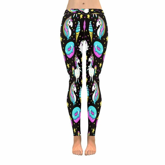 SUNENAT Unicorns Donuts Cats and Rainbow Women's Capri Leggings Stretchy Skinny Yoga Pants L