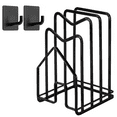 thumbnail image 1 of SUNFCON Cutting Board Rack w 2 Adhesive Hanging Hooks Chopping Board Organizer Stand Holder Kitchen Countertop Dishes Plates Pot Lids Pan Lids Rack Organizer Heavy Duty Metal Black, 1 of 9