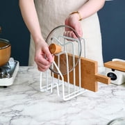 SUNFCON Kitchen Countertop Cutting Board Rack Chopping Board Organizer Stand Holder Pots Pan Lids Rack Organizer Flat Steel White