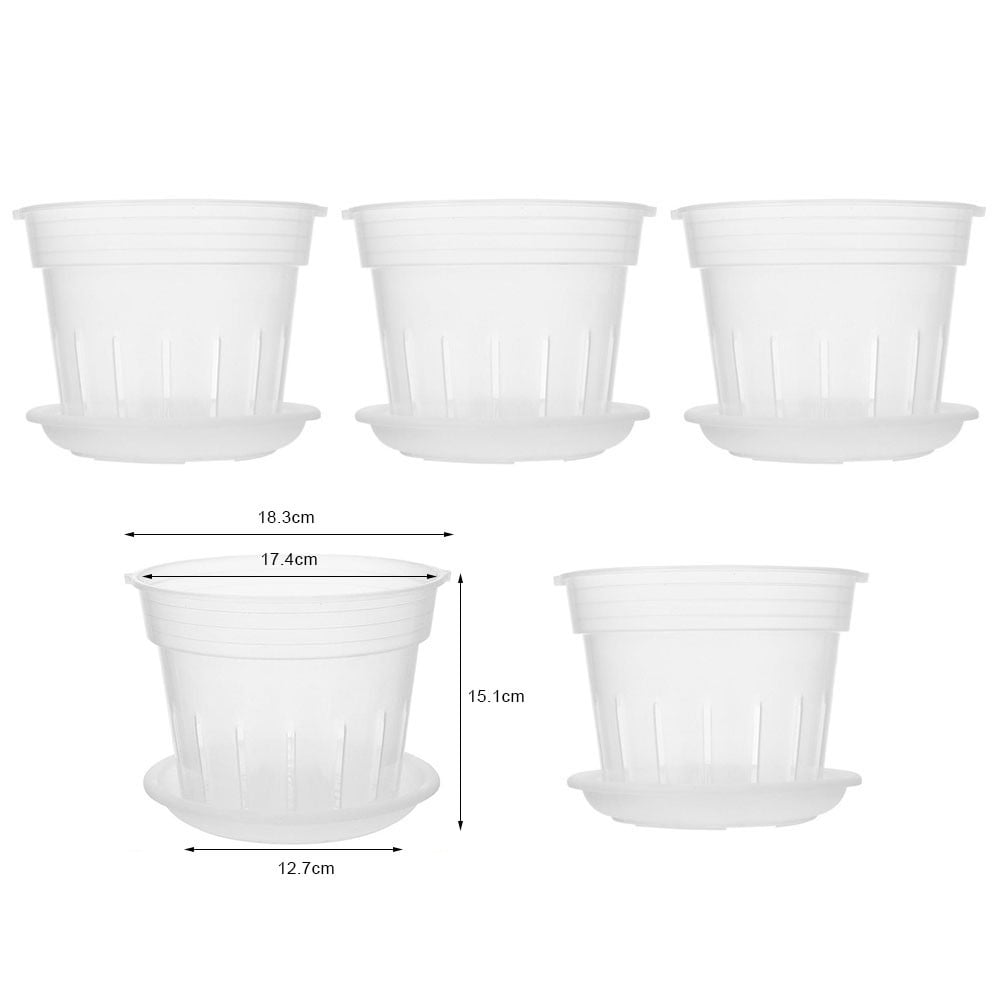 SUNFEX 4 Inch 5 Pack Orchid Pots With Holes And Saucers, Clear Plastic
