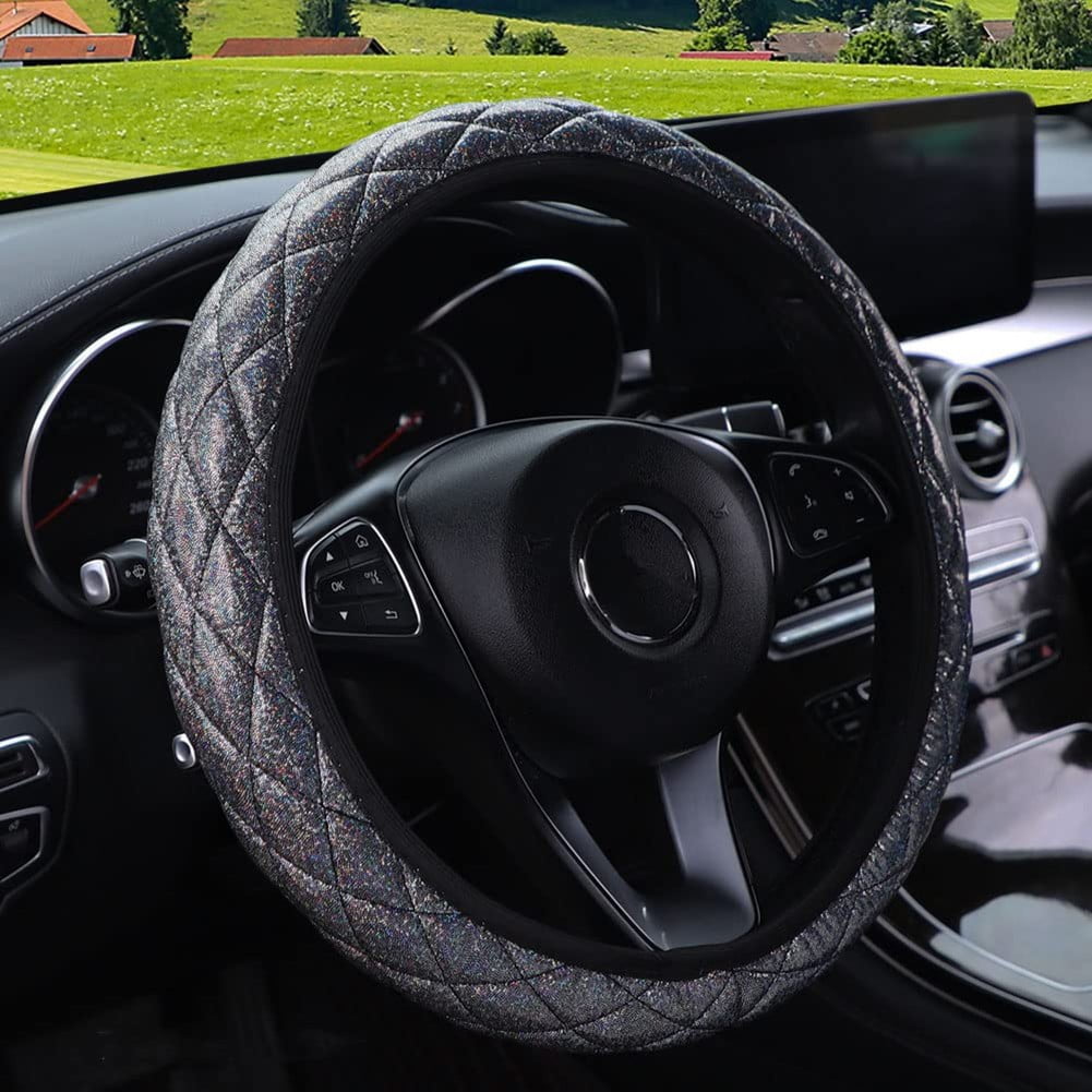 SUNFEX Bling Soft Leather Shiny Car Steering Wheel Cover Nonslip