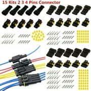 SUNFEX Sealed Waterproof Electrical Wire Connector 15 Sets 2 3 4 Way Pin Plug Socket