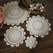 SUNFEX Tablecloth Handmade Crochet Lace Cotton Placemat Table Cloth Doily Cover Pad