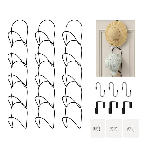 SUNFICON 15 Pack Baseball Cap Rack Hat Rack Wig Rack Organizer Holder Closet Over Door Hanger Wall Mounted Black