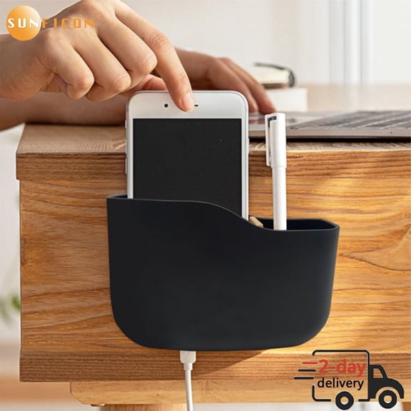 SUNFICON 2 Pack Adhesive Remote Control Holder Universal Controller Holder Wall Mount Storage Organizer Box No Drilling with Slot Home Office Desk Nightstand Stationery Supplies Phones Charging,Black