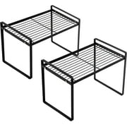 SUNFICON 2 Pack Cabinet Shelf Organizer Storage Rack Space Saving for Kitchen Counter Pantry Bathroom Cupboard Under Sink Office Table Desk Steel Stackable Rust Resistant 13 Black w Connected Hooks
