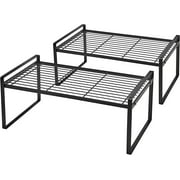 SUNFICON 2 Pack Cabinet Shelf Organizer Storage Rack Space Saving for Kitchen Counter Pantry Bathroom Cupboard Under Sink Office Table Desk Steel Stackable Rust Resistant 20”Black w Connected Hooks