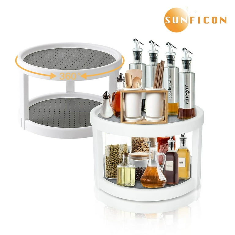 SUNFICON 2 Tier Lazy Susans Turntable 10 Inch Pantry Cabinet Lazy Susan Storage Turntable Rotating Spice Rack for Spices Condiments Baking