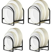 SUNFICON 4 Pack Plate Holder Organizer Large Dish Storage Rack Upright Dish Drying Racks Metal Plate Dish Racks Stand for Cupboard and Countertop-Non-Slip & Rus